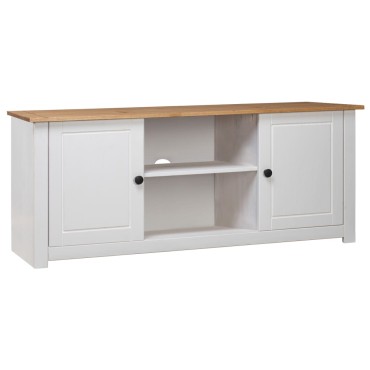 vidaXL Έπιπλο TV Λευκό 120x40x50cm Μασίφ Ξύλο Πεύκου Σειρά Panama