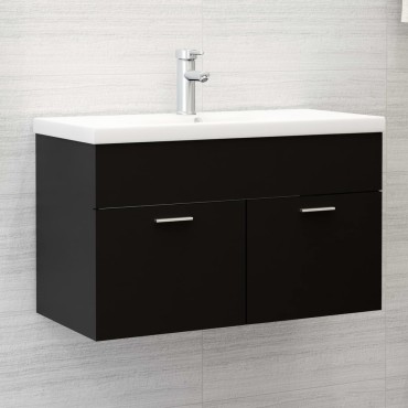 vidaXL Ντουλάπι Νιπτήρα Μαύρο 80x38,5x46cm από Επεξ. Ξύλο 1 τεμ.