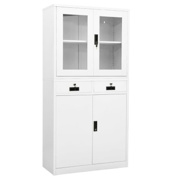 vidaXL Ντουλάπα Γραφείου Λευκή 90x40x180cm Ατσάλι / Ψημένο Γυαλί 1 τεμ.