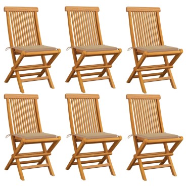 vidaXL Καρέκλες Κήπου 6 τεμ. από Μασίφ Ξύλο Teak με Μπεζ Μαξιλάρια 47x60x89cm