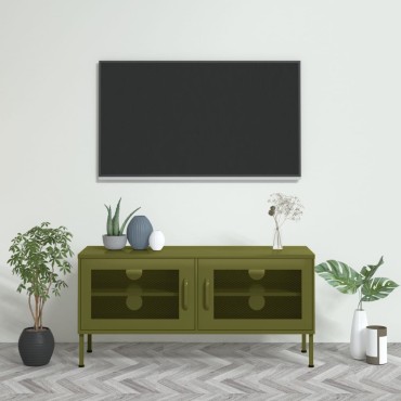 vidaXL Έπιπλο Τηλεόρασης Πράσινο Λαδί 105x35x50cm από Ατσάλι