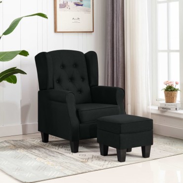 vidaXL Μπερζέρα Μαύρη Υφασμάτινη με Υποπόδιο 68x78x94cm 1 τεμ.