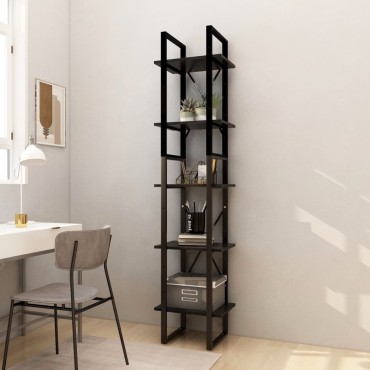 vidaXL Βιβλιοθήκη με 5 Ράφια Μαύρη 40x30x175cm από Ξύλο Πεύκου 1 τεμ.