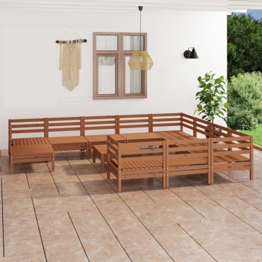 vidaXL Σαλόνι Κήπου Σετ 12 τεμ. Καφέ Μελί από Μασίφ Ξύλο Πεύκου 63,5x63,5x62,5cm