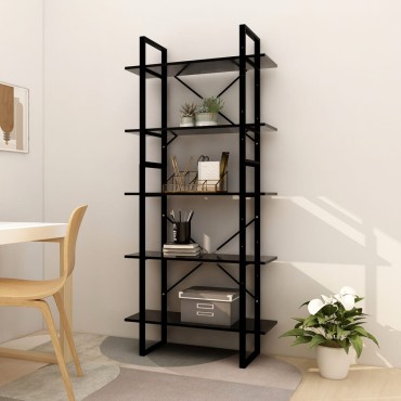 vidaXL Βιβλιοθήκη με 5 Ράφια Μαύρη 80x30x175cm από Επεξ. Ξύλο 1 τεμ.