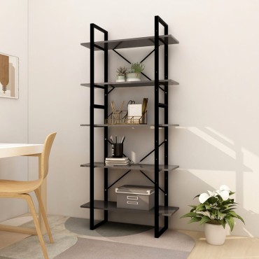 vidaXL Βιβλιοθήκη με 5 Ράφια Γκρι 80x30x175cm από Επεξ. Ξύλο 1 τεμ.