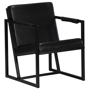 vidaXL Πολυθρόνα Μαύρη από Γνήσιο Δέρμα 55x62x75cm 1 τεμ.
