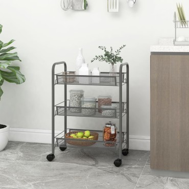 vidaXL Τρόλεϊ Κουζίνας 3 Επιπέδων Γκρι 46x26x64cm Σιδερένιο 1 τεμ.