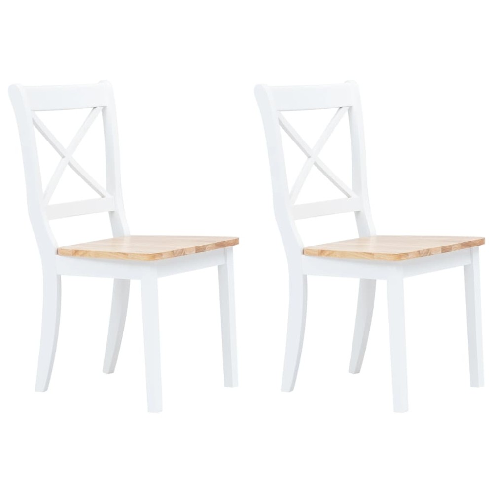 vidaXL Καρέκλες Τραπεζαρίας 2 τεμ. Λευκό/Αν. Ξύλο Μασίφ Ξύλο Καουτσούκ 45,5x52x90cm
