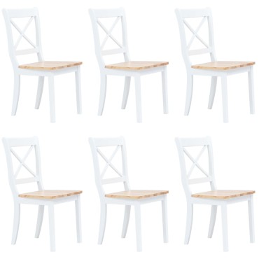 vidaXL Καρέκλες Τραπεζαρίας 6 τεμ. Λευκό/Αν. Ξύλο Μασίφ Ξύλο Καουτσούκ 45,5x52x90cm
