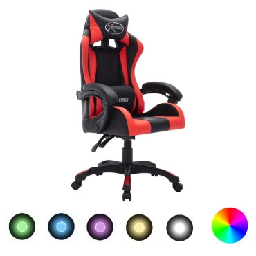 vidaXL Καρέκλα Racing με Φωτισμό RGB LED Κόκκινο/Μαύρο Συνθετικό Δέρμα 64x65x(111,5-119)cm 1 τεμ.