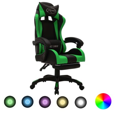 vidaXL Καρέκλα Racing με Φωτισμό RGB LED Πράσινο/Μαύρο Συνθετικό Δέρμα 64x65x(111,5-119)cm 1 τεμ.