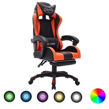 vidaXL Καρέκλα Racing με Φωτισμό RGB LED Πορτοκαλί/Μαύρο Δερματίνη 64x65x(111,5-119)cm 1 τεμ.