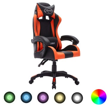 vidaXL Καρέκλα Racing με Φωτισμό RGB LED Πορτοκαλί/Μαύρο Δερματίνη 64x65x(111,5-119)cm 1 τεμ.