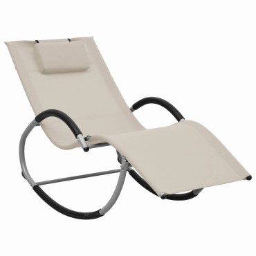 vidaXL Ξαπλώστρα Κρεμ από Textilene με Μαξιλάρι 65x155x83cm 1 τεμ.