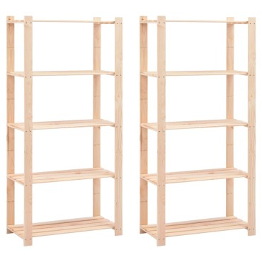 vidaXL Ραφιέρες 5 Επιπέδων 2 τεμ. 250 κ 80x38x170 εκ Μασίφ Ξύλο Πεύκου
