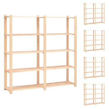 vidaXL Ραφιέρες 5 Επιπέδων 5 τεμ 500 κ 170x38x170 εκ Μασίφ Ξύλο Πεύκου