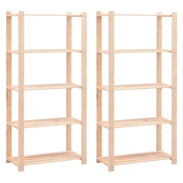 vidaXL Ραφιέρες 5 Επιπέδων 2 τεμ 250 κ 80x38x170 εκ Μασίφ Ξύλο Πεύκου