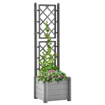 vidaXL Ζαρντινιέρα Κήπου με Καφασωτό Γκρι 43x43x142 εκ Πολυπροπυλένιο