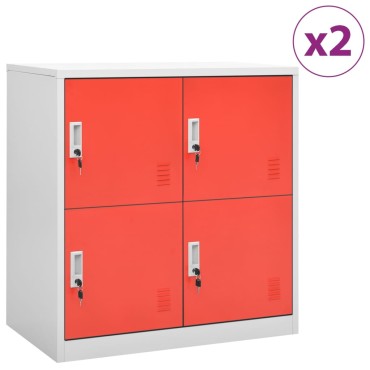 vidaXL Φοριαμοί 2 τεμ. Ανοιχτό Γκρι/Κόκκινο 90x45x92,5cm Ατσάλινοι