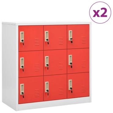 vidaXL Φοριαμοί 2 τεμ. Ανοιχτό Γκρι/Κόκκινο 90x45x92,5cm Ατσάλινοι