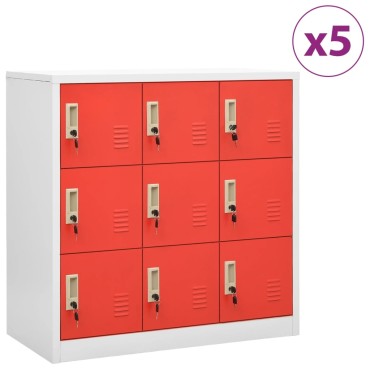 vidaXL Φοριαμοί 5 τεμ. Ανοιχτό Γκρι/Κόκκινο 90x45x92,5cm Ατσάλινοι