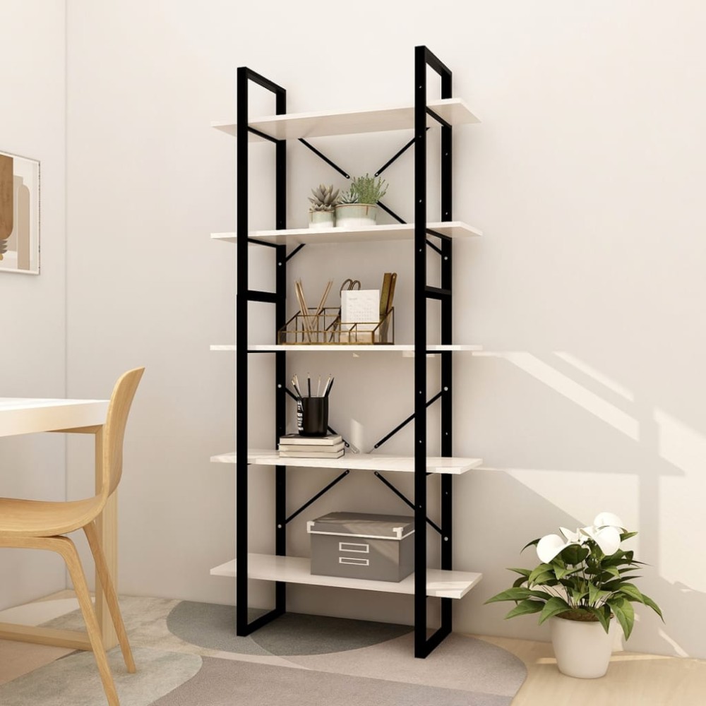 vidaXL Βιβλιοθήκη με 5 Ράφια Λευκή 80x30x175cm από Ξύλο Πεύκου 1 τεμ.