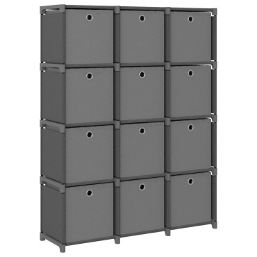 vidaXL Ραφιέρα με 12 Κύβους & Κουτιά Γκρι 103x30x141cm Υφασμάτινη 1 τεμ.