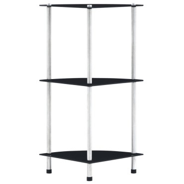 vidaXL Ράφι Διαφανές 3 Επιπέδων Μαύρο 30x30x67cm από Ψημένο Γυαλί 1 τεμ.