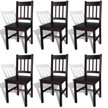 vidaXL Καρέκλες Τραπεζαρίας 6 τεμ. Σκούρο Καφέ από Ξύλο Πεύκου 41,5x45,5x86cm