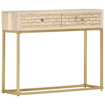 vidaXL Τραπέζι Κονσόλα Χρυσό 90x30x75cm από Μασίφ Ξύλο Μάνγκο 1 τεμ.