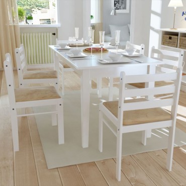 vidaXL Καρέκλες Τραπεζαρίας 6 τεμ. Λευκές από Μασίφ Ξύλο / Βελούδο 44x45x81cm