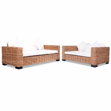 vidaXL Σετ Καναπέ 15 τεμ. από Γνήσιο Ρατάν 195x80x67cm  Διθέσιος Τριθέσιος