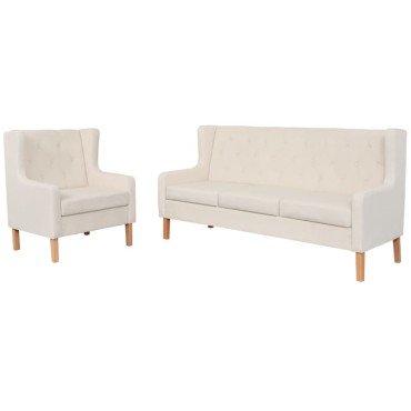 vidaXL Σετ Καναπέ 2 τεμ. Λευκό Κρεμ από Ύφασμα 76x68x90cm  Τριθέσιος