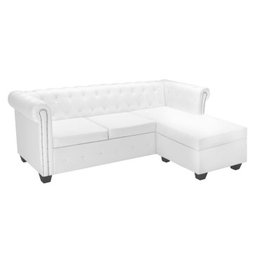 vidaXL Καναπές Γωνιακός Chesterfield Λευκός από Συνθετικό Δέρμα 200x140x73cm 1 τεμ.