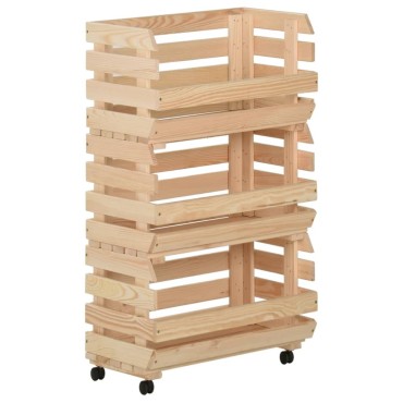 vidaXL Τρόλεϊ Λαχανικών 37x30x80cm από Μασίφ Ξύλο Πεύκου 1 τεμ.