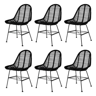 vidaXL Καρέκλες Τραπεζαρίας 6 τεμ. Μαύρες από Γνήσιο Ρατάν 49x56x84cm