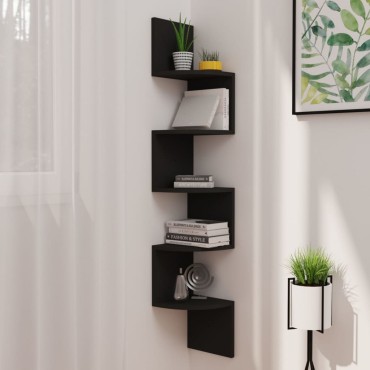vidaXL Γωνιακή Ραφιέρα Τοίχου Μαύρη 19x19x123cm από Μοριοσανίδα 1 τεμ.