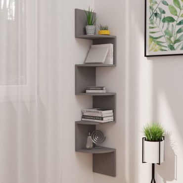 vidaXL Γωνιακή Ραφιέρα Τοίχου Γκρι 19x19x123cm από Επεξ. Ξύλο 1 τεμ.