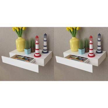 vidaXL Ράφια Τοίχου με Συρτάρια 2 τεμ. Λευκά 48x25x8cm