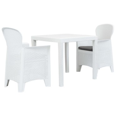 vidaXL Σετ Επίπλων Bistro 3 τεμ. Λευκό με Όψη Ρατάν Πλαστικό 79x79x72cm