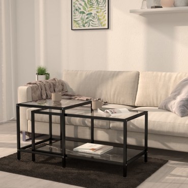 vidaXL Τραπεζάκια 2 τεμ. Μαύρα από Ψημένο Γυαλί (S): 50x45x50cm