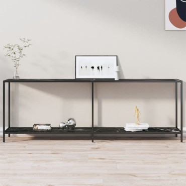 vidaXL Τραπέζι Κονσόλα Μαύρο 220x35x75,5cm από Ψημένο Γυαλί 1 τεμ.