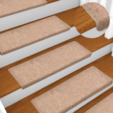 vidaXL Πατάκια Σκάλας 15 τεμ. Κρέμα 65x21x4 εκ. Βελονιασμένο Ύφασμα