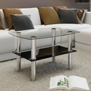 vidaXL Τραπεζάκι Σαλονιού 2 Επιπέδων Γυάλινο 65x45x43cm 1 τεμ.