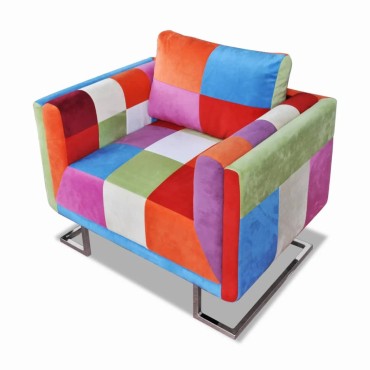 vidaXL Πολυθρόνα Cube με Σχέδιο Patchwork και Πόδια Χρωμίου Υφασμάτινη 85,5x63x74cm 1 τεμ.