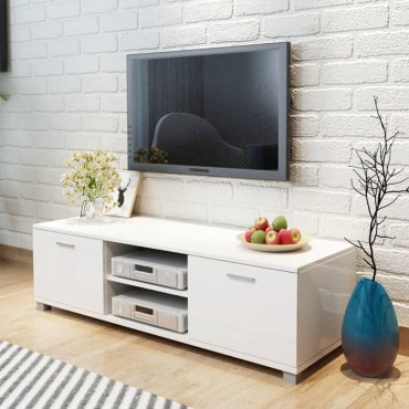 vidaXL Έπιπλο Τηλεόρασης Γυαλιστερό Λευκό 140x40,5x35cm