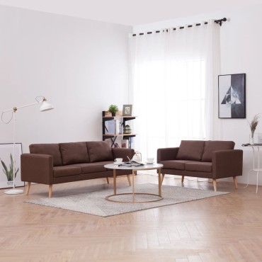vidaXL Σετ Σαλονιού 2 τεμ. Καφέ Υφασμάτινο 116x70x73cm  Διθέσιος Τριθέσιος