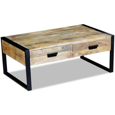 vidaXL Τραπεζάκι Σαλονιού με 2 Συρτάρια 100x60x40cm Μασίφ Ξύλο Μάνγκο 1 τεμ.
