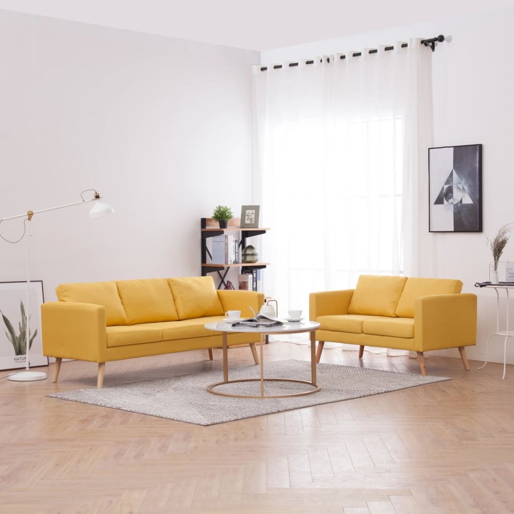 vidaXL Σετ Σαλονιού 2 τεμ. Κίτρινο Υφασμάτινο 116x70x73cm  Διθέσιος Τριθέσιος